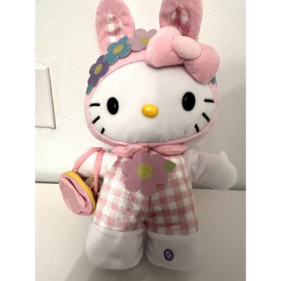 Hello Kitty Easter Bunny Plush Animated Greeter - Pink Plaid Flowers RARE - Picture 2 of 5